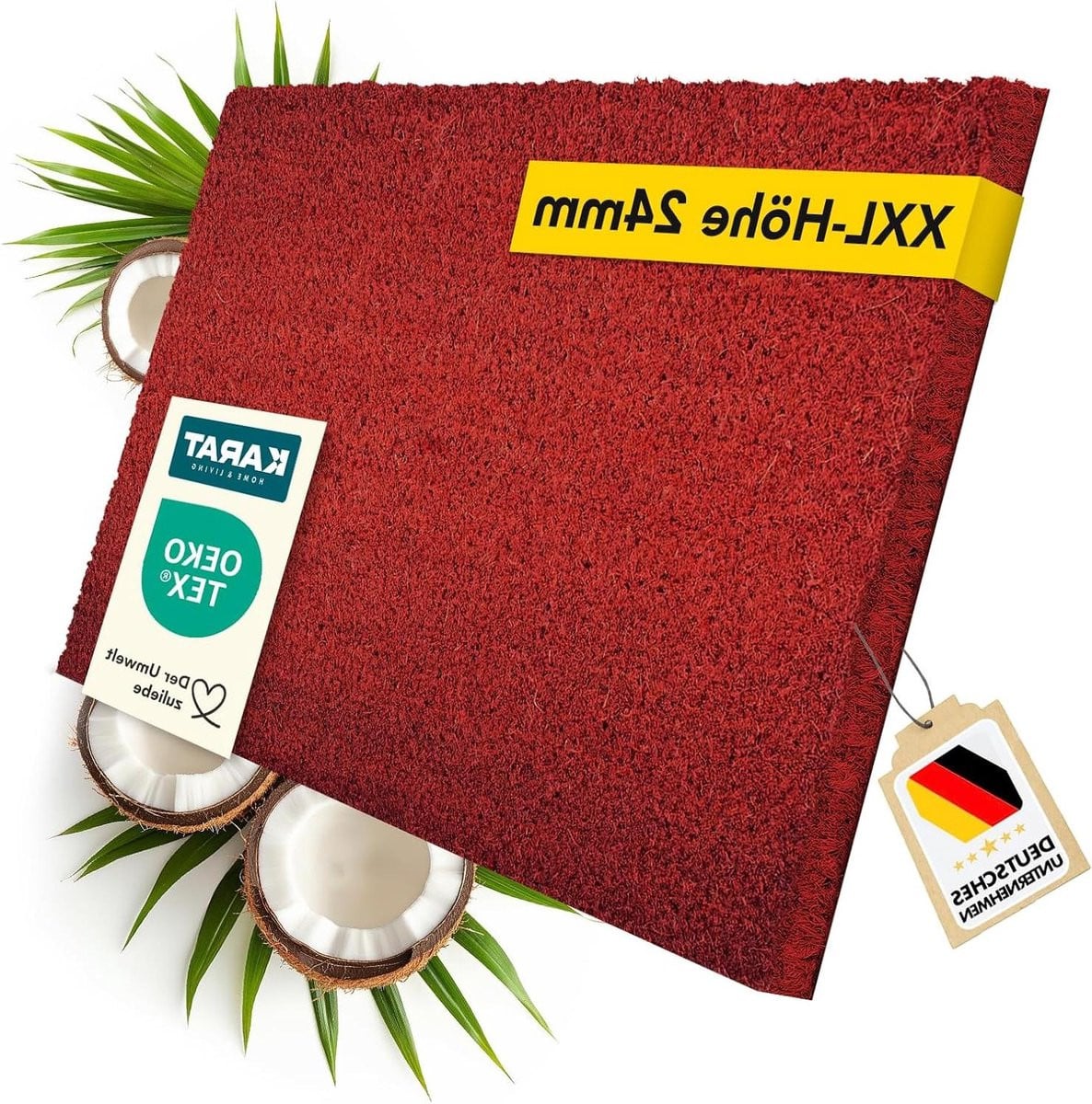 Rode Kokos deurmat met antislip achterkant - 100 x 100 cm
