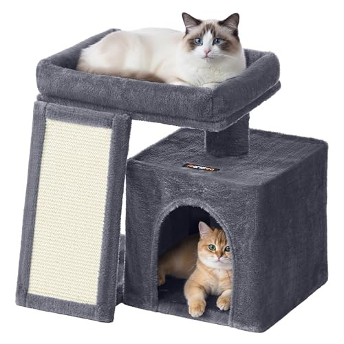 Feandrea Kleine Krabpaal met Krabhelling, Grot en Groot Platform, Donkergrijs, Hoogte: 46,4 cm