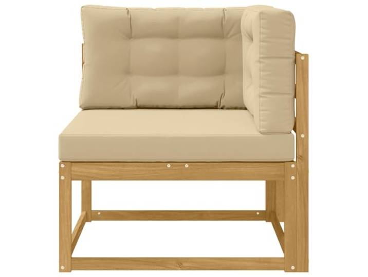 KTHLBRH Ecksofa für den Außenbereich, aus Akazienholz, Weiß Lattenrost-Design, Kissen Beige, Sitzfläche 83 cm, wetterfest