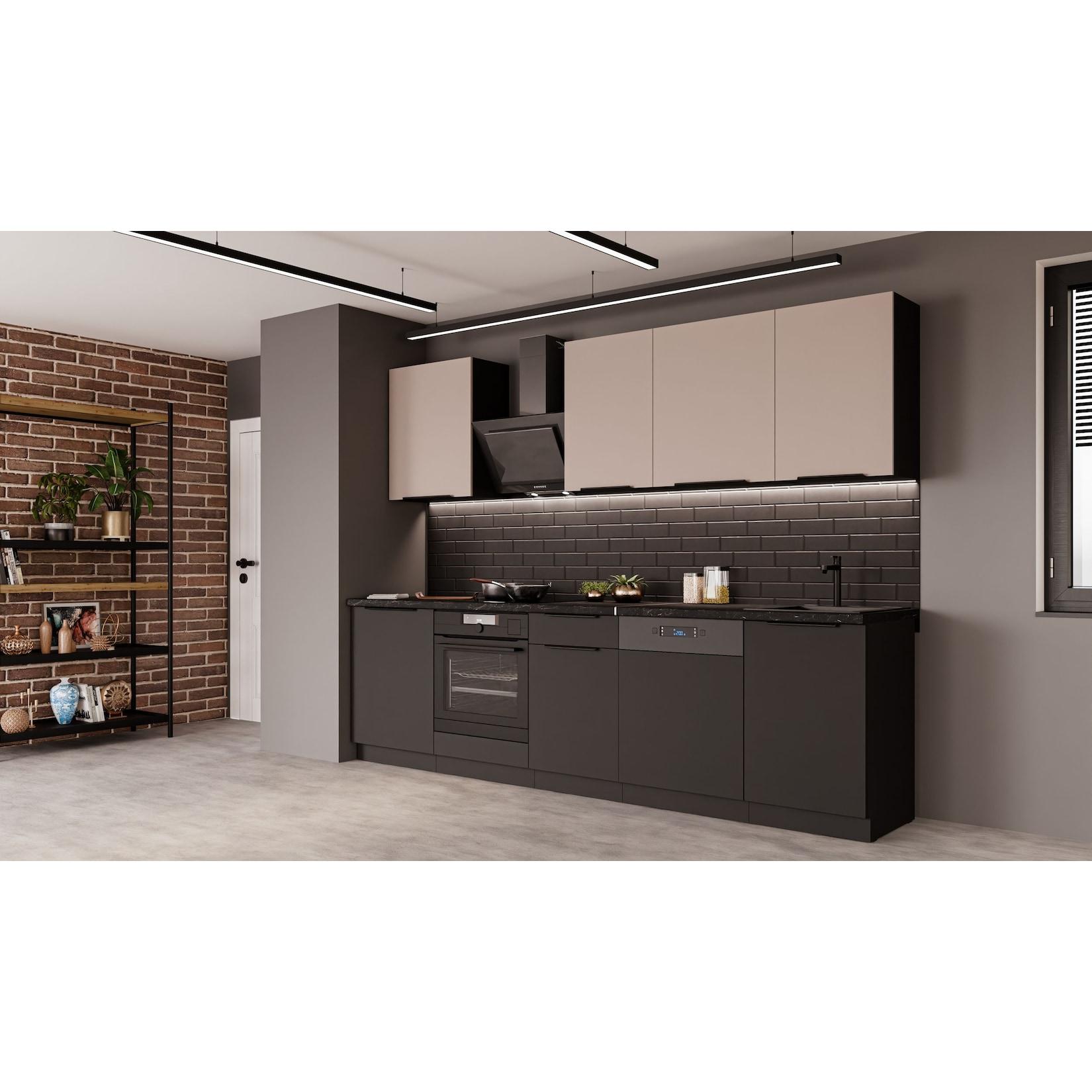 Küche SIENA + ARONA BASIC 280 cm Küchenzeile Küchenblock Einbauküche Kaschmir