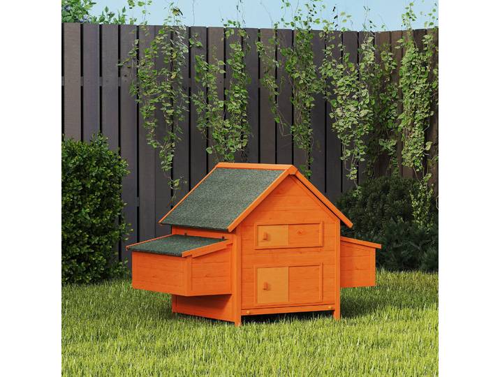 PawHut Poulailler Bois Toit Imperméable Nichoirs Fenêtres Orange