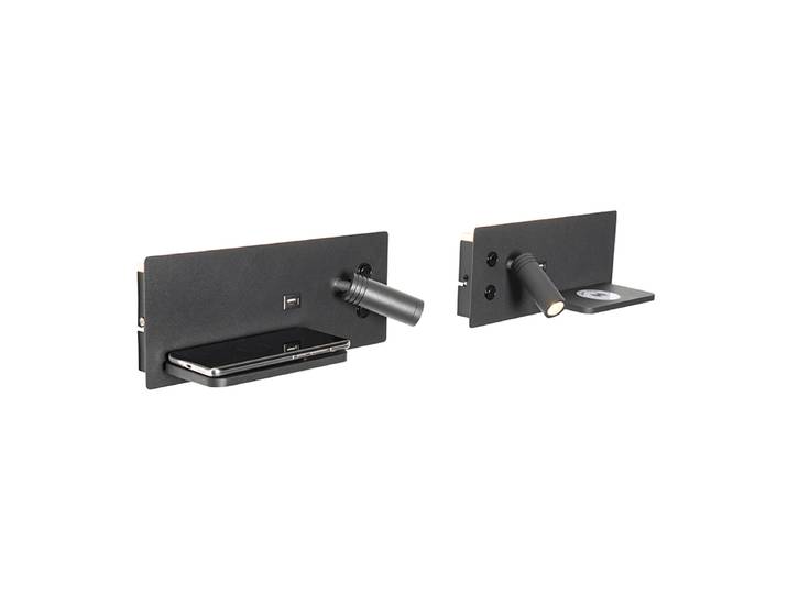 Ensemble de 2 appliques murales noires avec LED, port USB et
