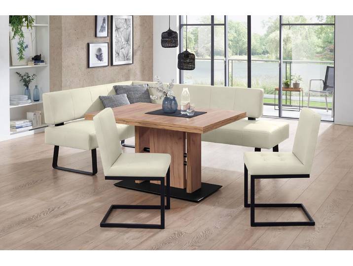 Essgruppe, Leder CASAY, Weiß, 165×50 cm, Ausziehbar, K+W-Polstermöbel