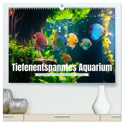 Tiefenentspanntes Aquarium (hochwertiger Premium Wandkalender 2026 DIN A2 quer), Kunstdruck in Hochglanz