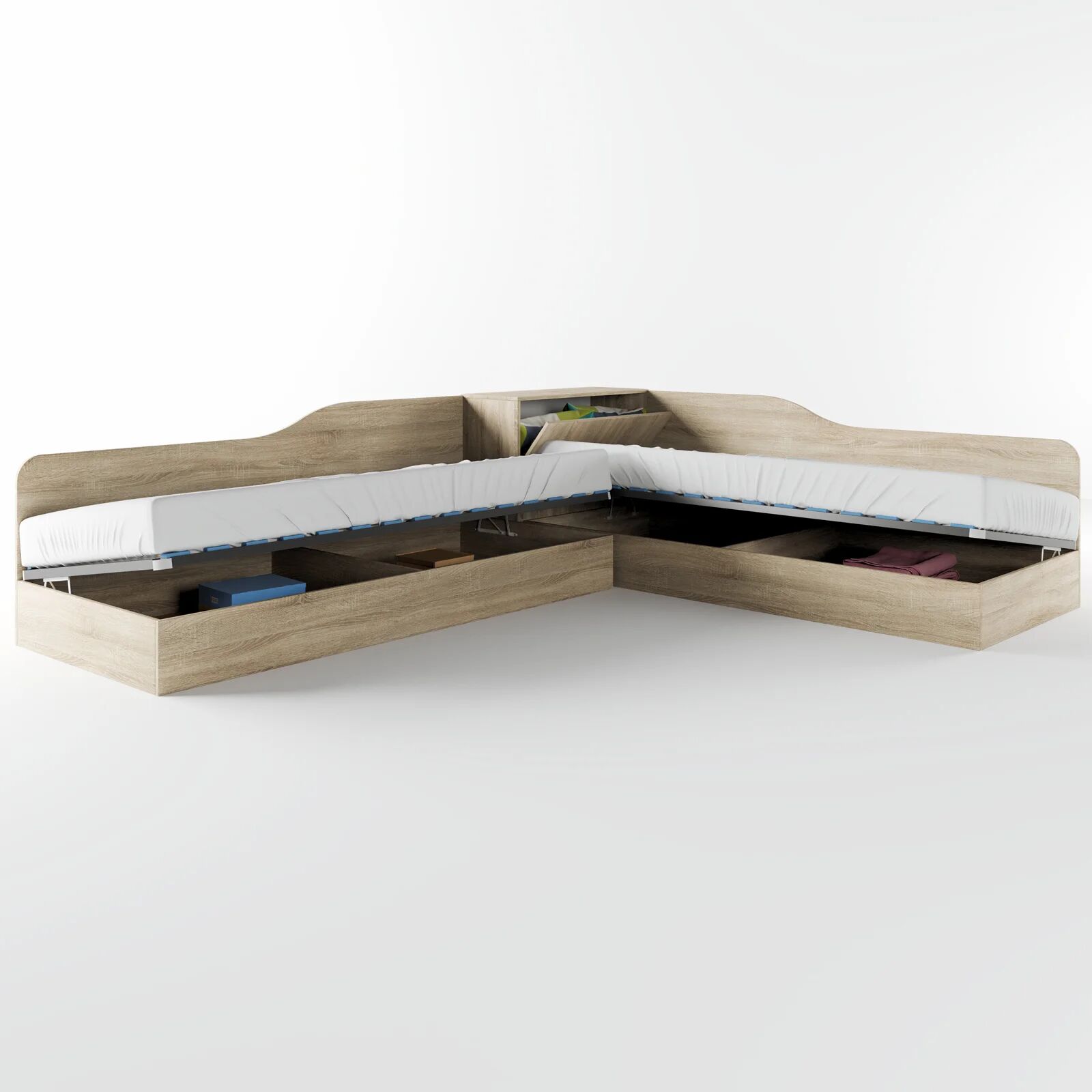 garneroarredamenti Cameretta completa per bambini 2 letti singoli rovere blu petrolio Tommy