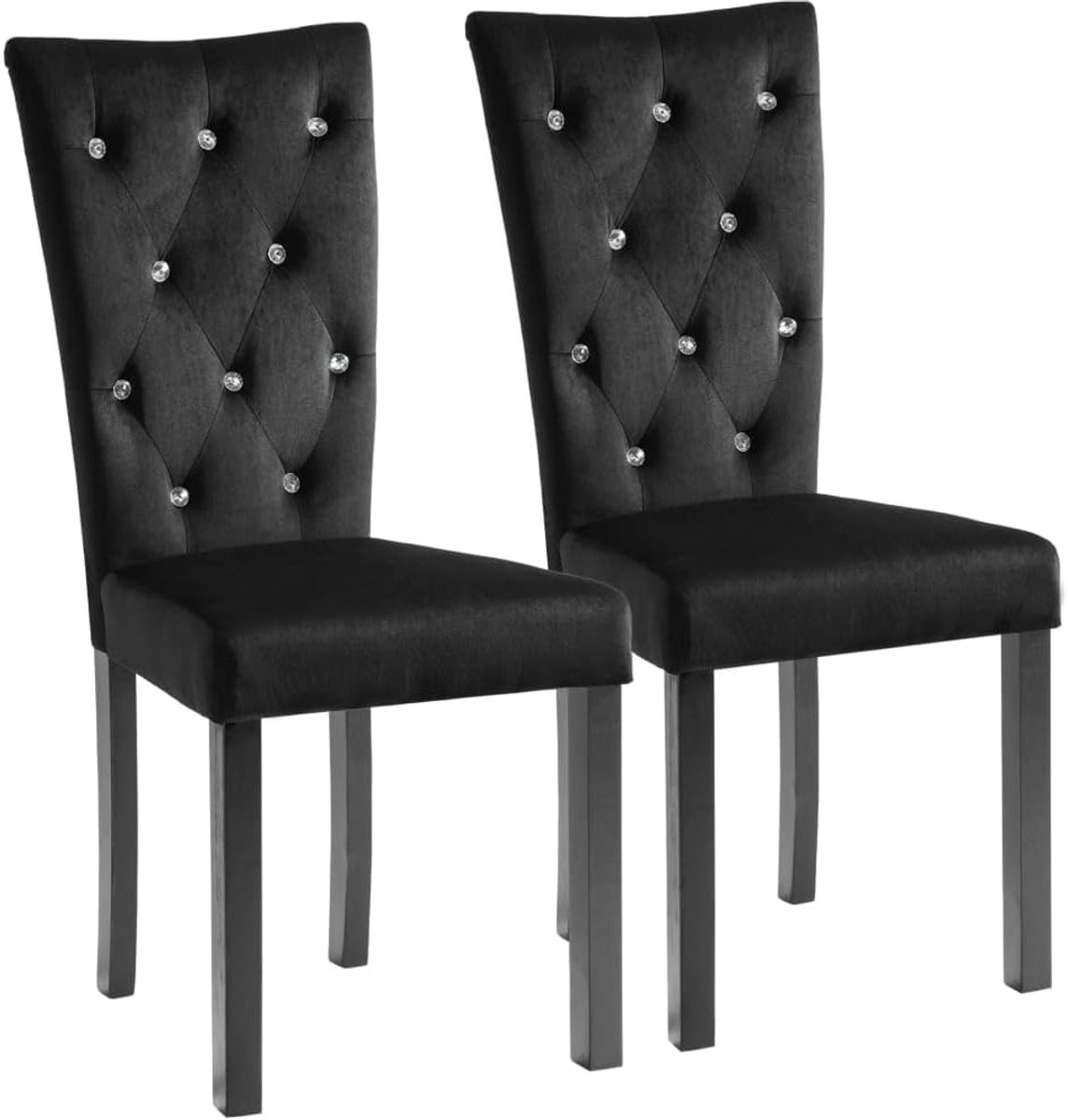 Set van Eetkamerstoelen in Zwarte Velvet met Drukknopen Decoratie, Hoogte: 98 cm