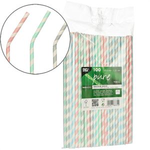 Papstar Strohhalme 88331 pure Stripes, aus Papier, Länge 22cm, farbig, biegbar, 100 Stück