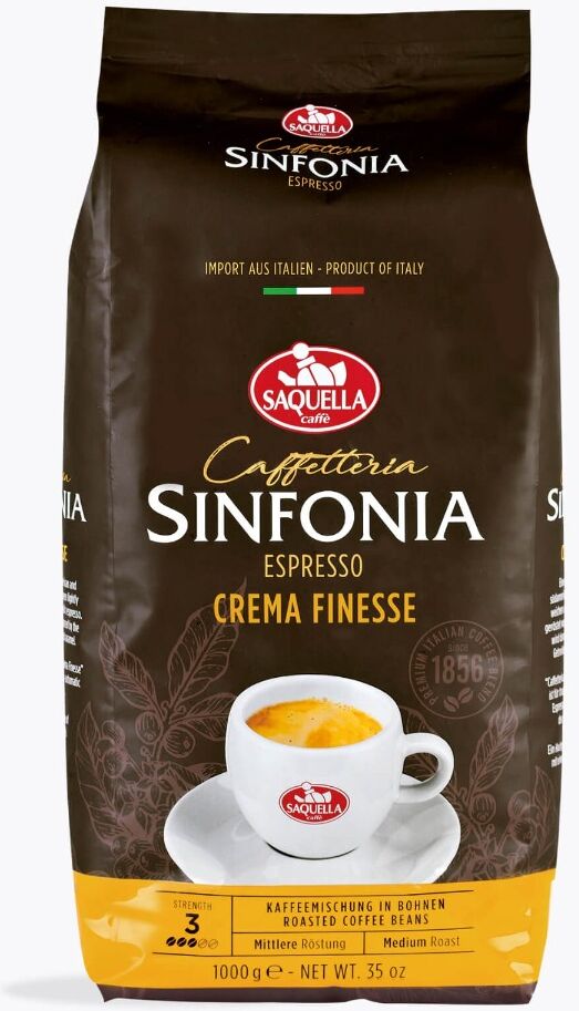 Saquella Caffè Sinfonia Caffè Crema Finesse 1 kg   Ganze Bohne   Midden-Amerika, Brazilië   Zachte melange voor latte macchiato en cappuccino