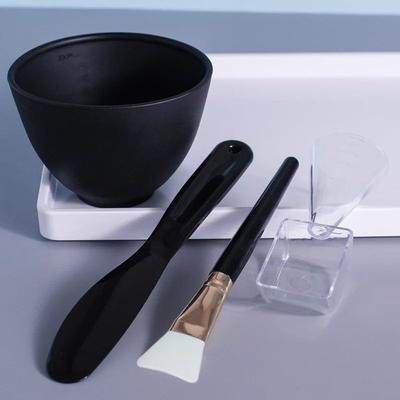 Inspired Living Silicone Face Mask Mixing Bowl Set With Brush & Spatula DIY Skincare Mixing Tools 4pcs black