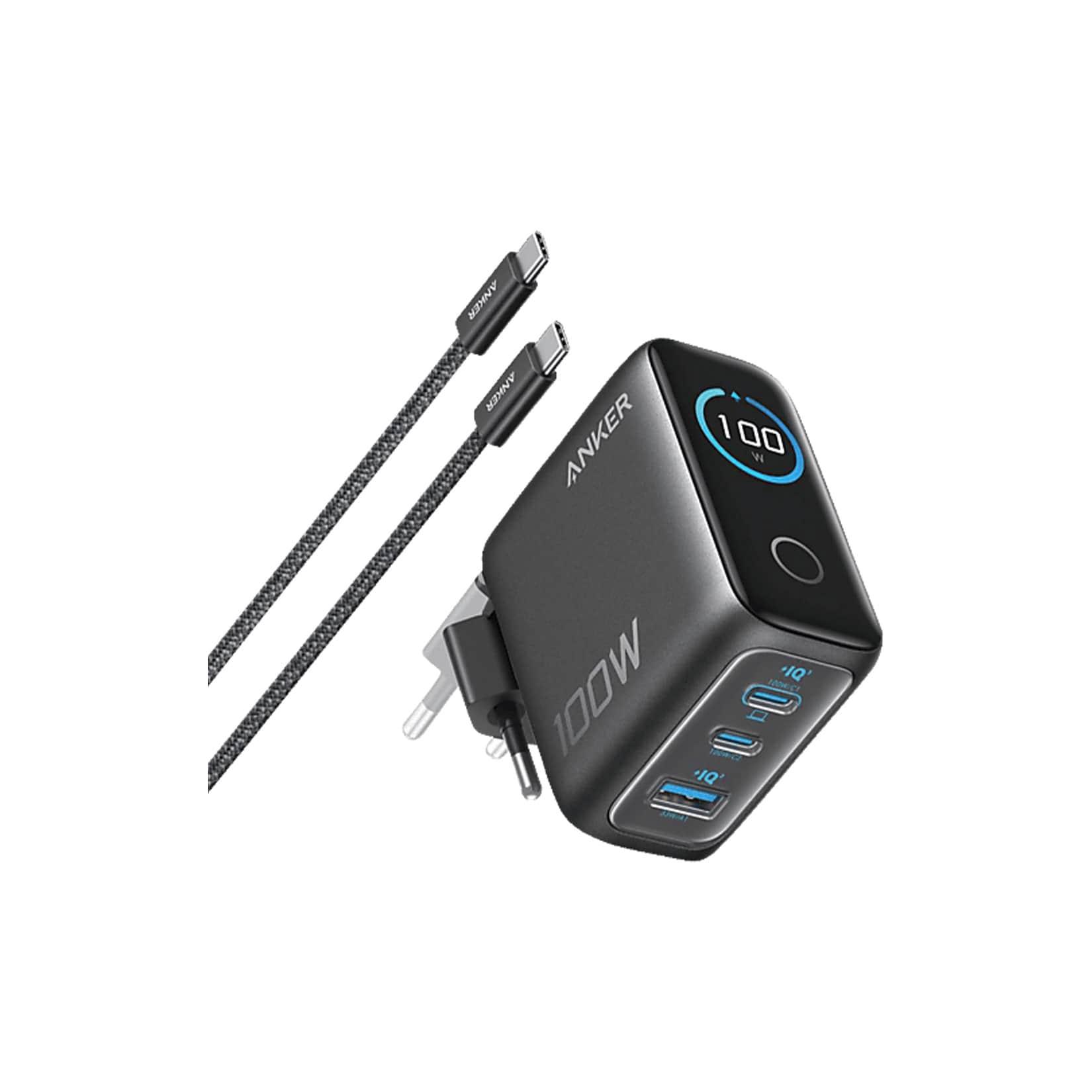 Anker Nano 100W 3-Port Ladegerät, inklusive USB-C Kabel, 2x USB-C, 1x USB-A, Schwarz