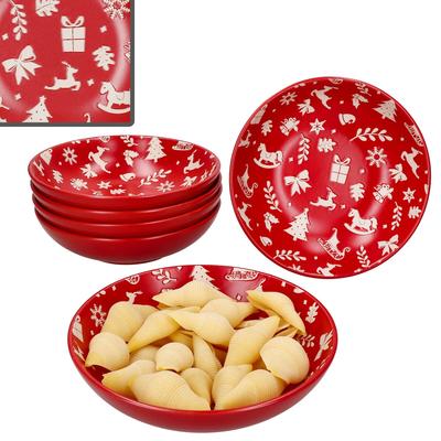 6x Advent Suppenteller 480ml Steingut Rot Creme Weihnachten Winter tiefe Teller