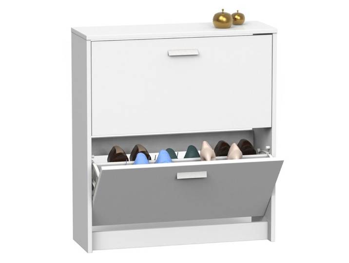 Meuble à chaussures Commode à chaussures de 2 portes coloris blanc - Hauteur 82 x Longueur 74 x Profondeur 25 cm