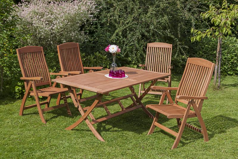 MERXXHANDELS Maracaibo Set 5tlg 4 Sessel Klapptisch 160x90cm Eukalyptus 09223821