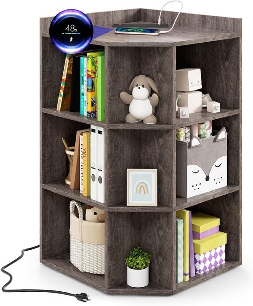 Hoekboekenplank met oplaadstation en 9 vakken voor de woonkamer of kinderkamer