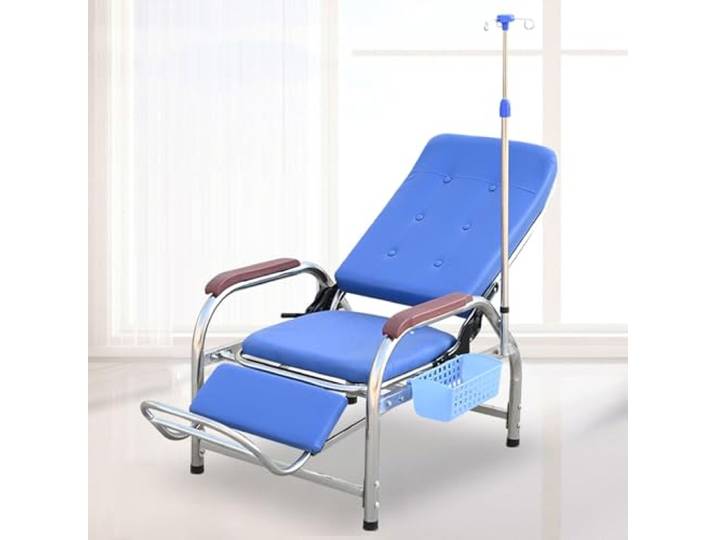 Reclining Medical Chair with IV Stand for Blood Draw & Patient Waiting(Full-lying Stainless Steel With)