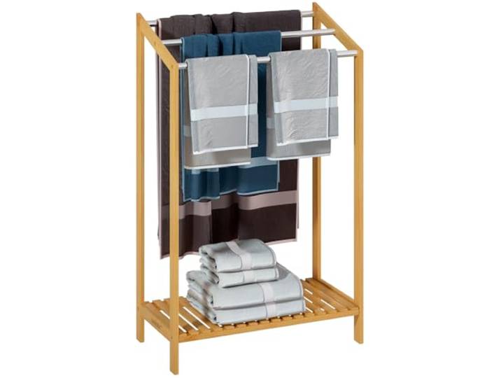 Casaria handdoekhouder bamboe staand 3 roestvrijstalen stangen plank 51x31x85cm