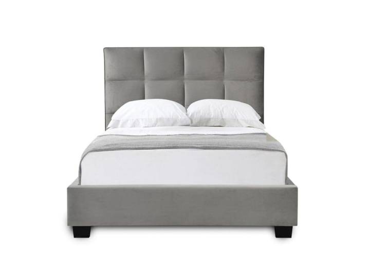 Lit coffre en velours gris design 140 x 190 cm