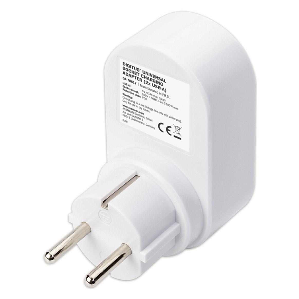 Digitus Universal Steckdosen Adapter 2 x USB-A (2x, CEE 7/3) (DA-70617)