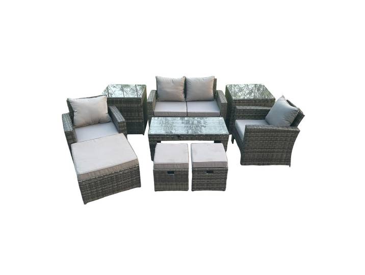 Fimous Gartenmöbelset mit 3 Hockern Polyrattan Dunkelgrau Gemischt, Metall, rechteckig, Gartenmöbel, Gartengarnituren, Gartenmöbel-Sets