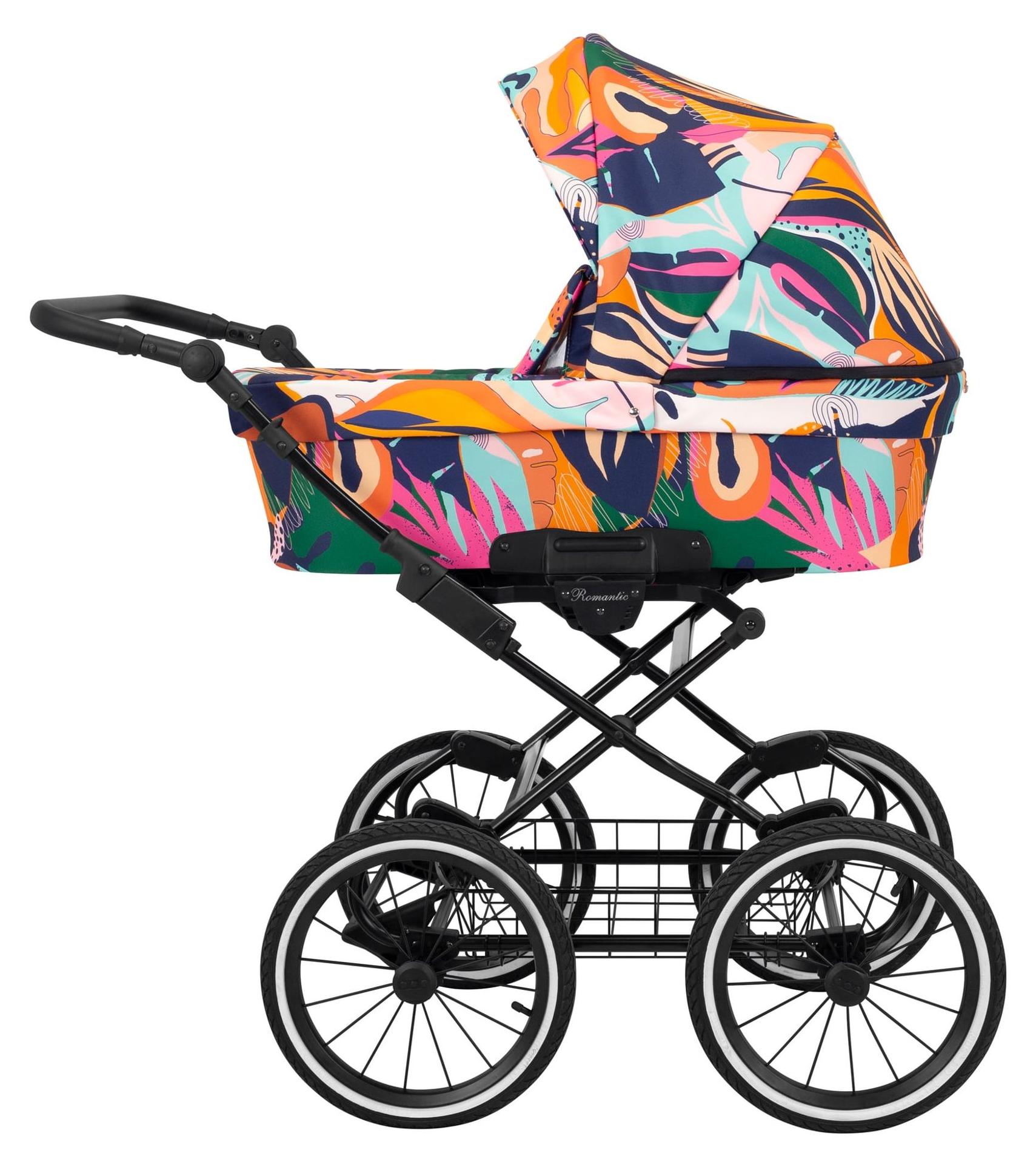 Kinderwagen Kunert Romantic mit Babywanne - Schwarzer Rahmen - Farbe: Bunt