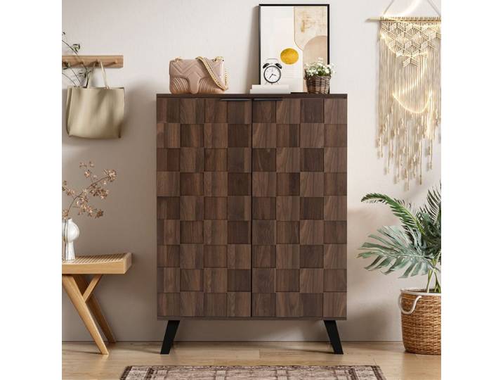 Buffet bas salon scandinave - grain de bois orné - charnières - MDF - 80 - 5x35x109 - marron