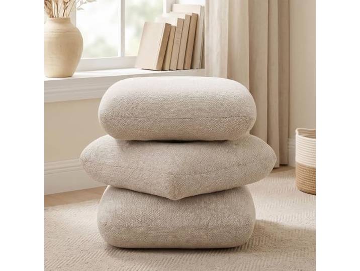 Duhome Sitzhocker aus Bouclé Stoff, Haferfarbe Ottoman 360° Drehbar Polsterhocker Modern Hocker für Wohnzimmer Schlafzimmer Flur