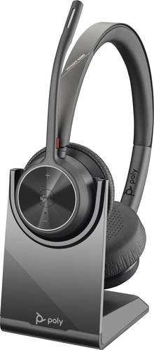 HP Poly Voyager 4320 UC Stereo On Ear Headset Bluetooth Stereo Schwarz Noise Cancelling Lautstärkeregelung, inkl. Lade- und
