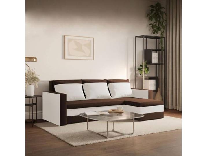 FORNIRO 24 Loft Ecksofa 225x130x75cm Braun Wohnzimmer Couch Schlafsofa Mit Schlaffunktion & Bettkasten - L-Form - Kissen - Stoff Komfort ausziehbar Gäste bequem Stauraum Design hochwertig robust