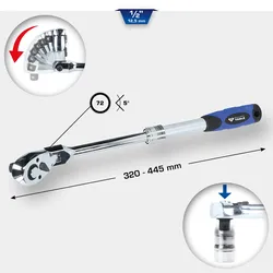 BRILLIANT TOOLS 1/2" Teleskop-Umschaltknarre mit flexibelem Kopf - BT022993