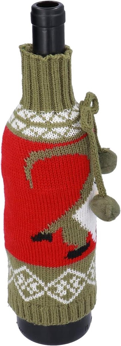 Handgeweven Gebreide Flessenhoes voor Kerstdecoratie - Rood Groen - 24 x 11 cm