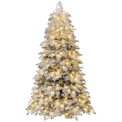 COSTWAY Weihnachtsbaum 180cm mit Schnee, 130 Kugeln, warmweißen LEDs, 8 Modi & Ständer.