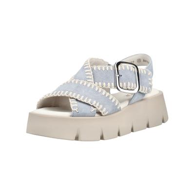 Plateausandaletten GABOR "Gabor Sandalen Leder", Damen, Gr. 40, blau (sky), Leder, Schuhe