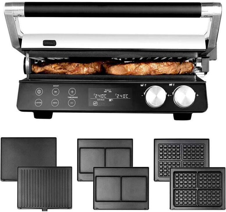 Kontaktgrill GASTROBACK "Multigrill BBQ Pro Smart 2400 W", schwarz (schwarz silber), B:35,5cm H:16cm T:32cm, Kontaktgrill_Standgrill_Tischgrill_Teppanyakigrill, Kontaktgrill schwarz silber Einheitsgröße