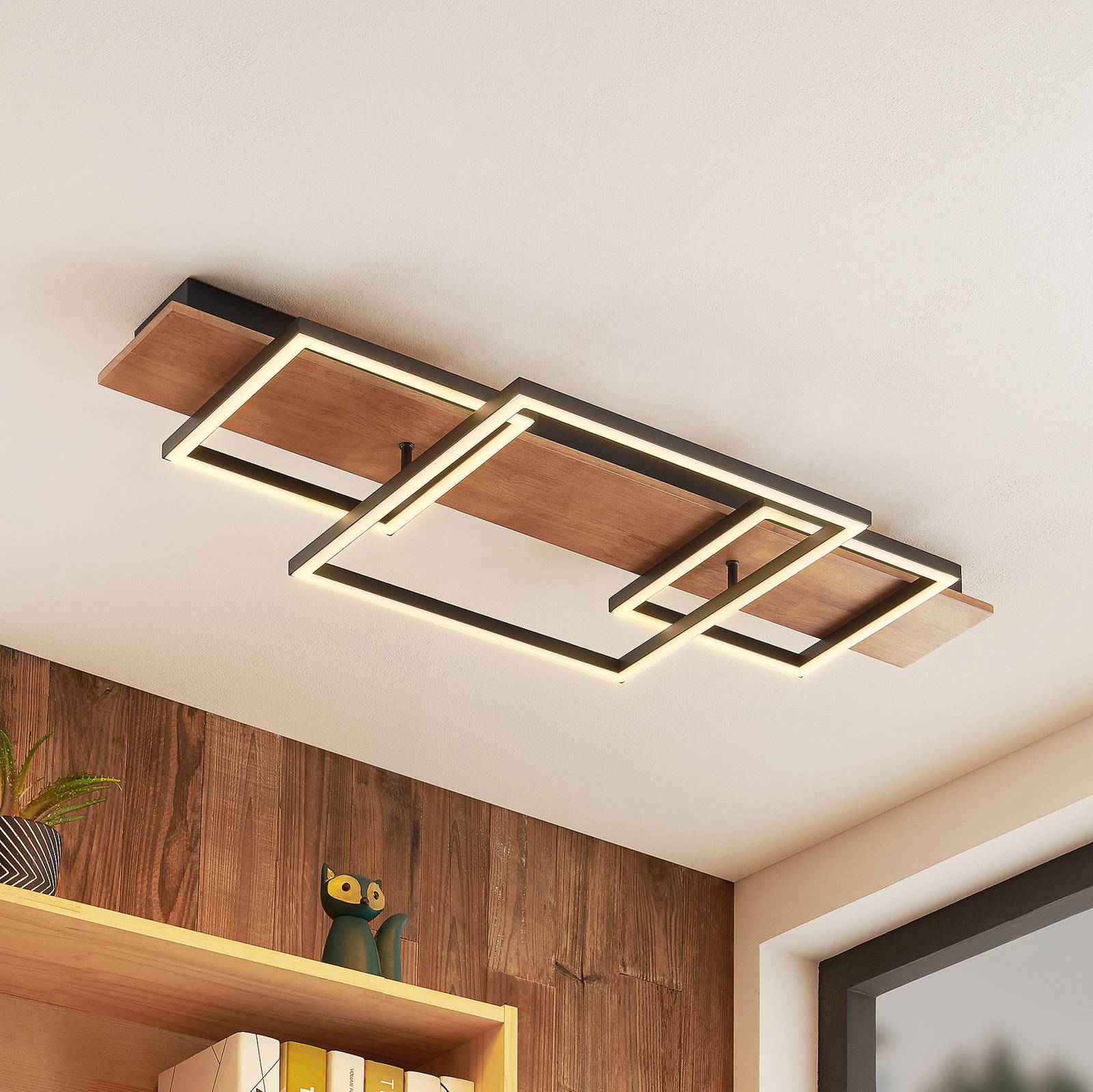 Deckenlampe Chariska Lucande, dimmbar, Holz dunkel, für Wohn- / Esszimmer, Holz, Modern, Deckenlampe