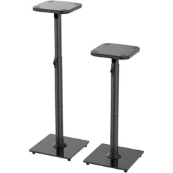 Relaxdays Lautsprecherständer Glas 72-95cm (Set, Ständer, Höhenverstellbar), Lautsprecher Ständer + Wandmontage, Schwarz