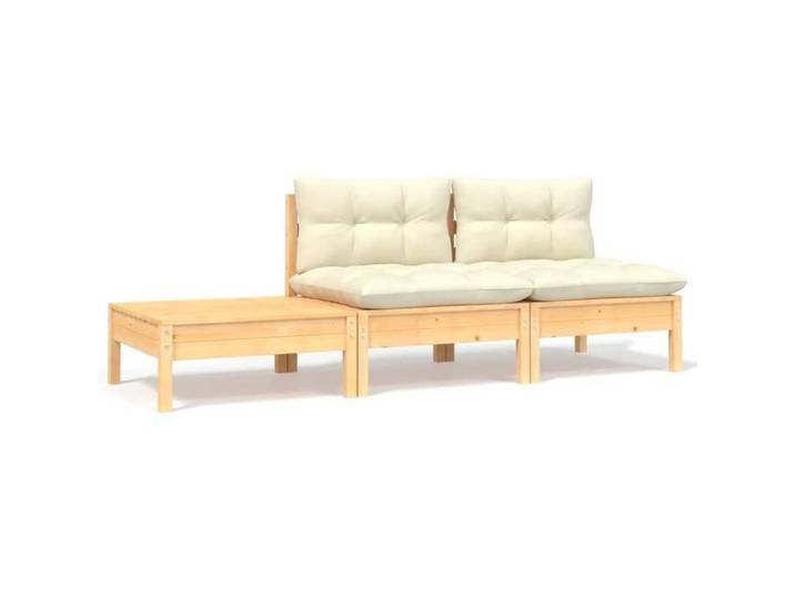 Set meubles d'extérieur - BONNIE - Salon de jardin 3 Pièces avec coussins - crème - bois de pin massif - 63 5 x 63 5 x 62 5cm LLDS30