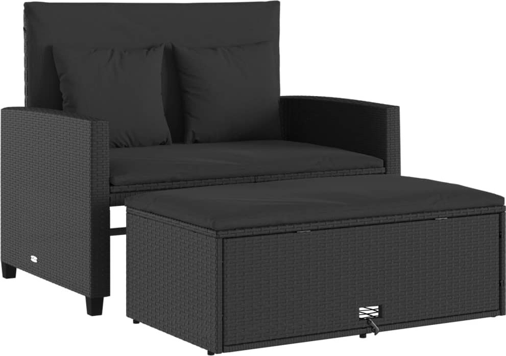 Gartensofa mit Kissen 2-Sitzer Schwarz Poly Rattan