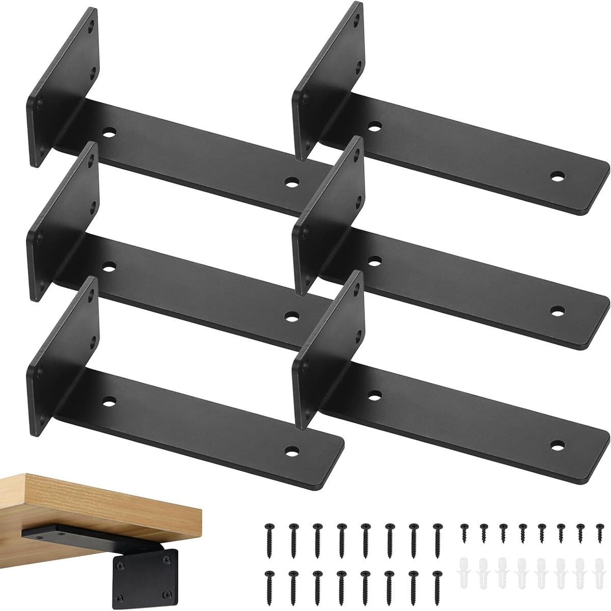 Stevige Plankdragers Zwart - Wandmontage Bevestiging - 15cm L-beugel