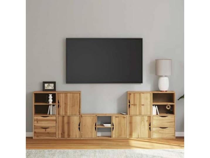 HEFZGDB ODDA Kiefernholz Wohnwand mit Stauraum, 5-TLG. TV-Schrank Massivholz Kiefer, Modulares Design für vielseitige Anordnung, Stabile Oberplatte, Pflegeleicht, Rustikaler Charme,