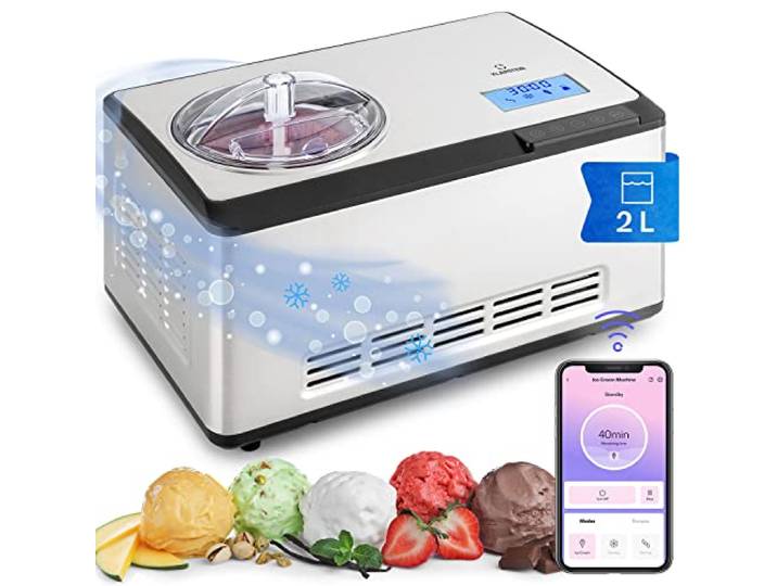 Klarstein Sorbetiere Turbine a Glace\, Machine a Glace et Frozen Yoghurt Intelligente\, Sorbetière\, Italienne\, 180W\, Contrôle WiFi/App\, Maintien au Frais\, Refroidissement par Compresseur