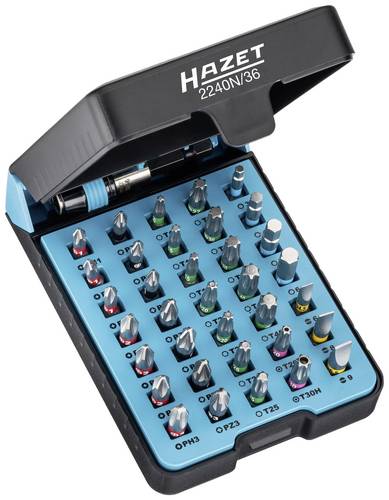 Hazet 2240N/36 Bit-Set 36teilig Pozidriv, Sechskant, 1/4" (6.3 mm), Kreuzschlitz Phillips, Tamper Resistant Torx, Innen-Sechskant