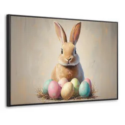 LEINWAND Bilder mit Rahmen - Osterhase - Pastell - Eier - 90x60