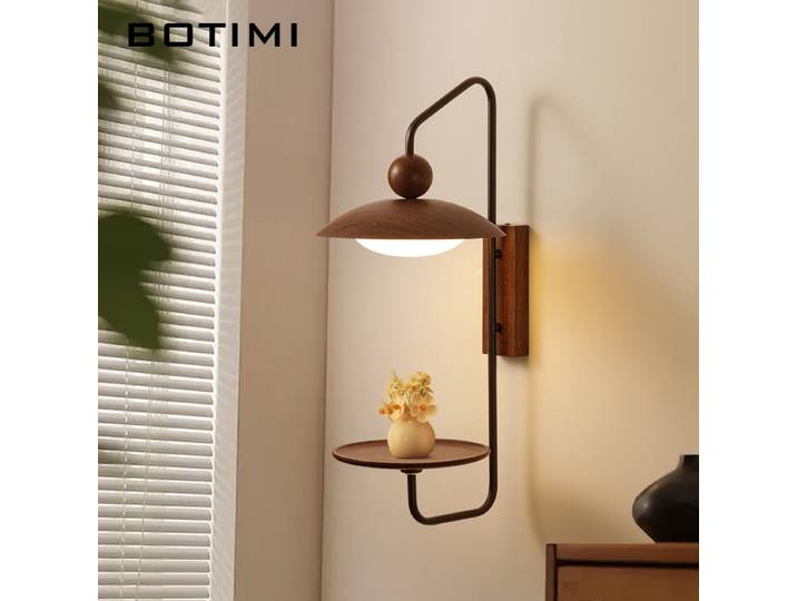 BOTIMI-Applique Murale LED en Métal Marron avec Escalier en Bois Massif, Décoration Intérieure de la Maison, Applique Murale pour Salon