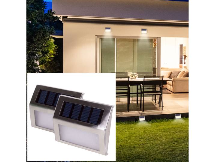 Solar-LED-Aussenwandleuchte aus Edelstahl, 2 Stück