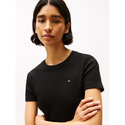 T-Shirt TOMMY HILFIGER "SLIM CODY C-NK", Damen, Gr. M (40), schwarz, Jersey, Obermaterial: 100% Baumwolle, unifarben, slim fit normal, Rundhals, abgesteppt, Shirts T-Shirt, Baumwolle, slim fit