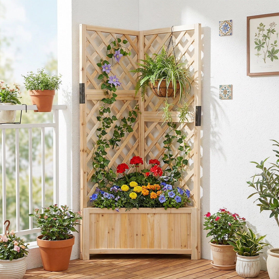 Dakota Fields 140cm H x 50cm W Wood Lattice Panel Trellis Beige 140cm H X 50cm W X 50cm D