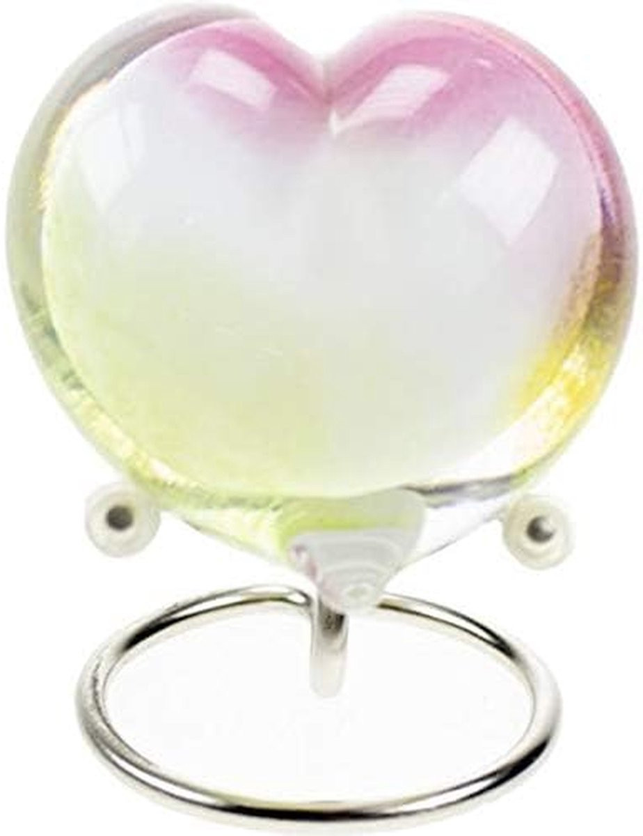 Mini Urn Hart - Handgemaakte Glazen As Urn voor Herdenking Thuis - Pastel - Hoogte: 8 cm