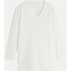 Basic Langarmshirt mit V-Ausschnitt Weiß 3XL