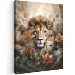 LEINWANDBILD Löwe - Wildtiere - Pflanzen - Natur - Blumen Room Decor 30x40 cm
