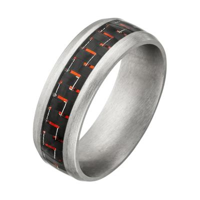 Fingerring JOBO Gr. 68, silber (edelstahlfarben), Fingerringe, Herren, 68, Edelstahl, Fingerring, Edelstahl matt mit Carbon und roten Effekten